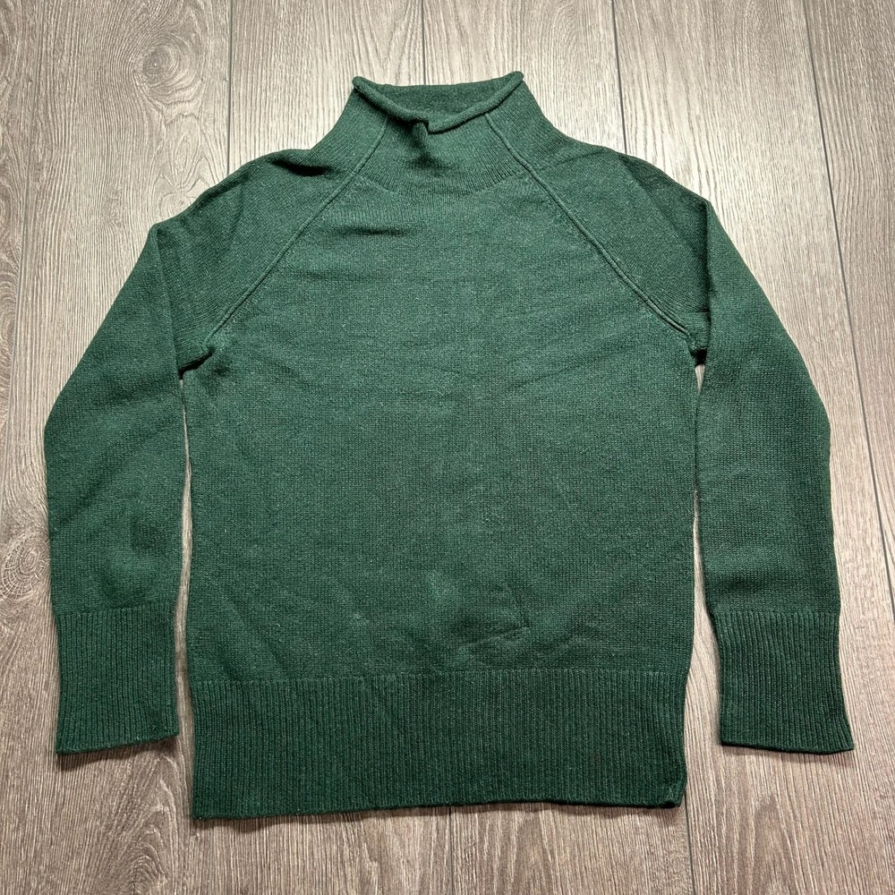 Theory Womens Forest Green Mock Neck Small Raglan Sleeve Ribbed Knit Sweater